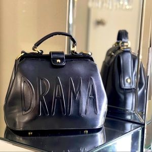 Drama Black Leatherette Crossbody Handbag Purse